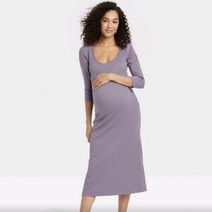 The Nines by Hatch Lavander Ribbed 3/4 Sleeve Bodycon Dress sz S